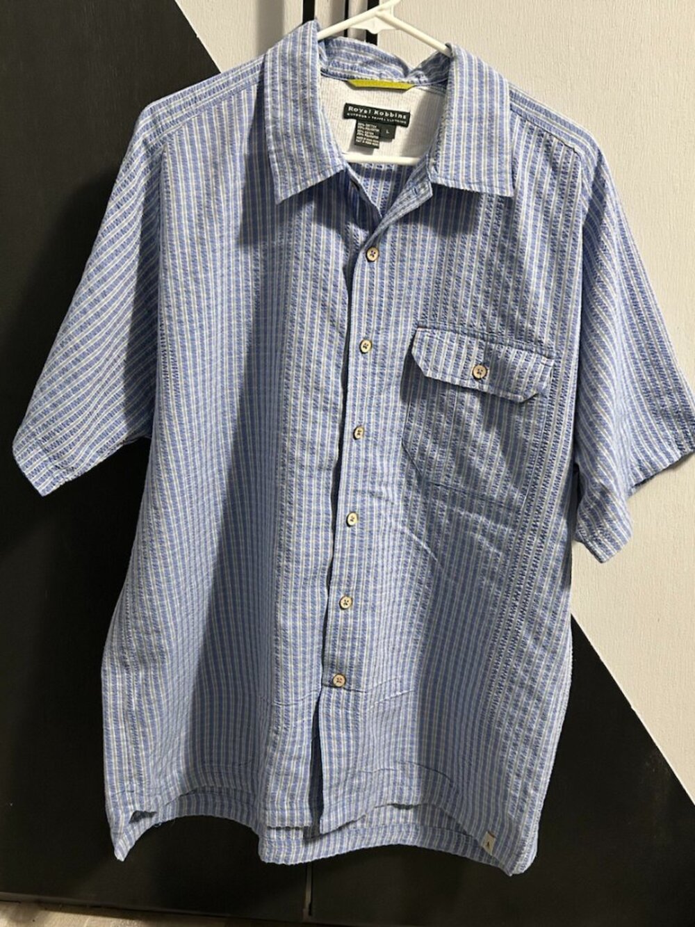 Royal Robbins Outdoor Travel‎ Clothing Blue Plaid Seersucker Button Down Men's L